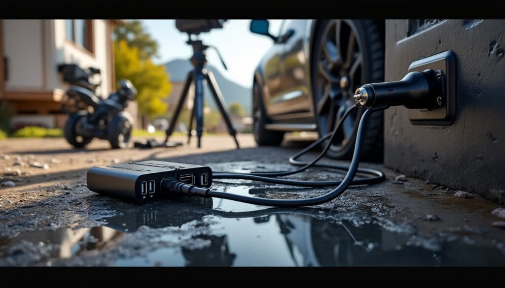 découvrez comment un chargeur allume-cigare permet de recharger efficacement les accumulateurs entre deux spots de tournage, assurant ainsi une continuité optimale de vos prises de vue.